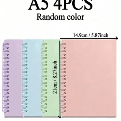 แพ็ก 4 เล่ม สมุดโน้ต A5 คละสี สันห่วง ปกอ่อนสีมาการอง กระดาษหนา สำหรับจดบันทึกและวางแผน